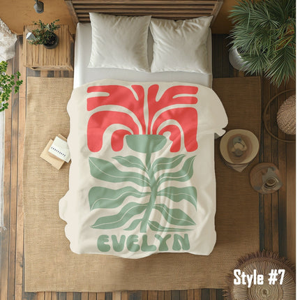 Personalized Retro Flower Blanket: Vintage Rustic Style, Custom Name Gift