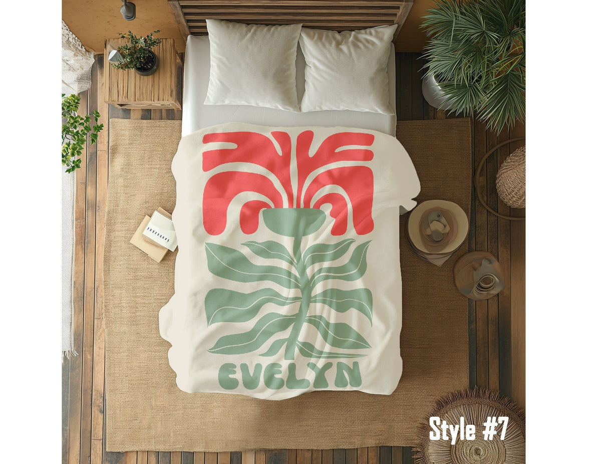 Personalized Retro Flower Blanket: Vintage Style Minky or Sherpa Blanket