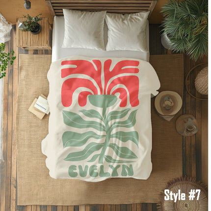 Personalized Retro Flower Blanket: Custom Name Minky or Sherpa Throw