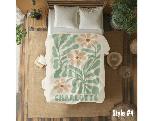 Personalized Retro Flower Blanket: Custom Name Minky or Sherpa Throw