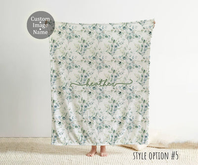 Personalized Watercolor floral in vintage rustic style blanket with Name, Custom blanket gift, Birthday Anniversary Gift