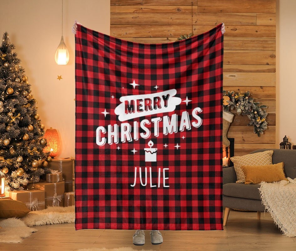 Personalized Christmas Blanket: Plush Minky or Sherpa, Custom Name Gift