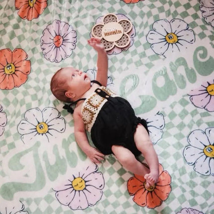 Personalized Checkerboard Blanket: Vintage Floral Minky or Sherpa