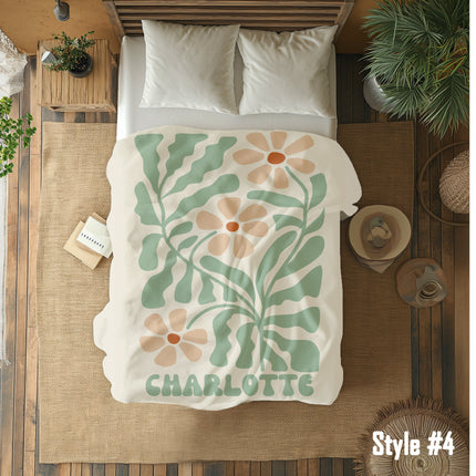 Personalized Retro Flower Blanket: Vintage Style Minky or Sherpa Blanket