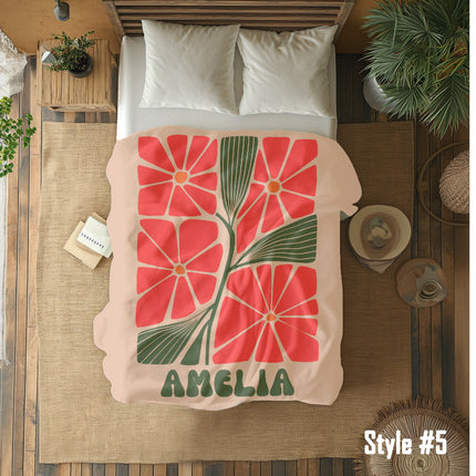 Personalized Retro Flower Blanket: Custom Name Minky or Sherpa Throw