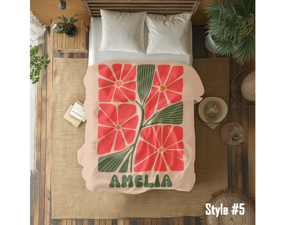 Personalized Retro Flower Blanket: Custom Name Minky or Sherpa Throw
