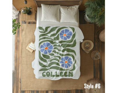 Personalized Retro Flower Blanket: Vintage Rustic Style, Custom Name Gift