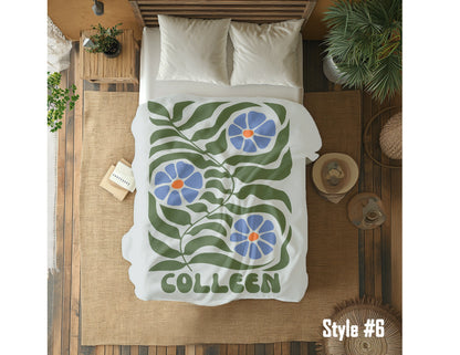Personalized Retro Flower Blanket: Custom Name Minky or Sherpa Throw