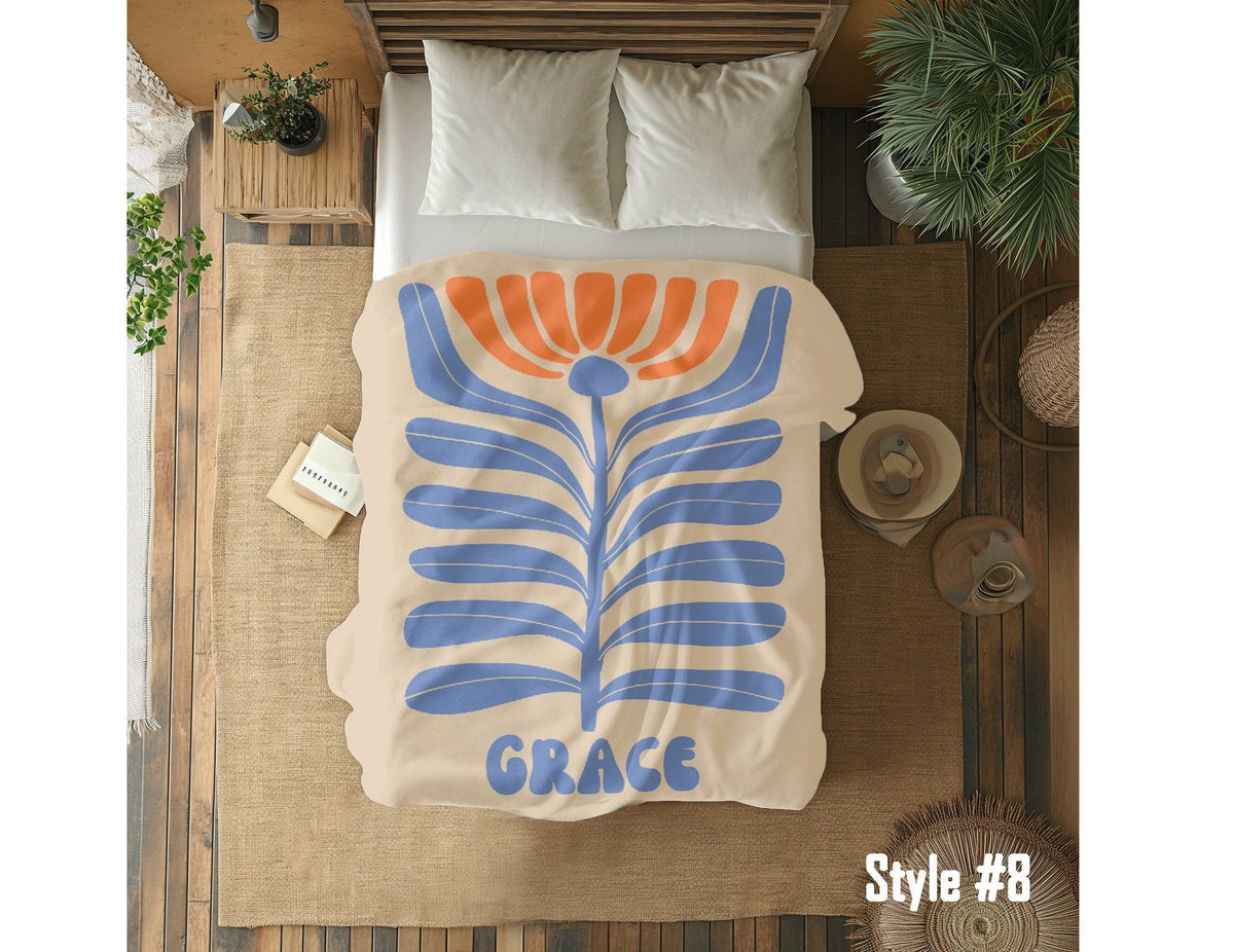 Personalized Retro Flower Blanket: Custom Name Minky or Sherpa Throw