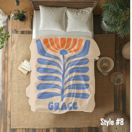 Personalized Retro Flower Blanket: Vintage Style Minky or Sherpa Blanket