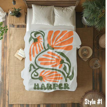 Personalized Retro Flower Blanket: Custom Minky or Sherpa Throw