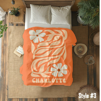 Personalized Retro Flower Blanket: Vintage Rustic Style, Custom Name Gift