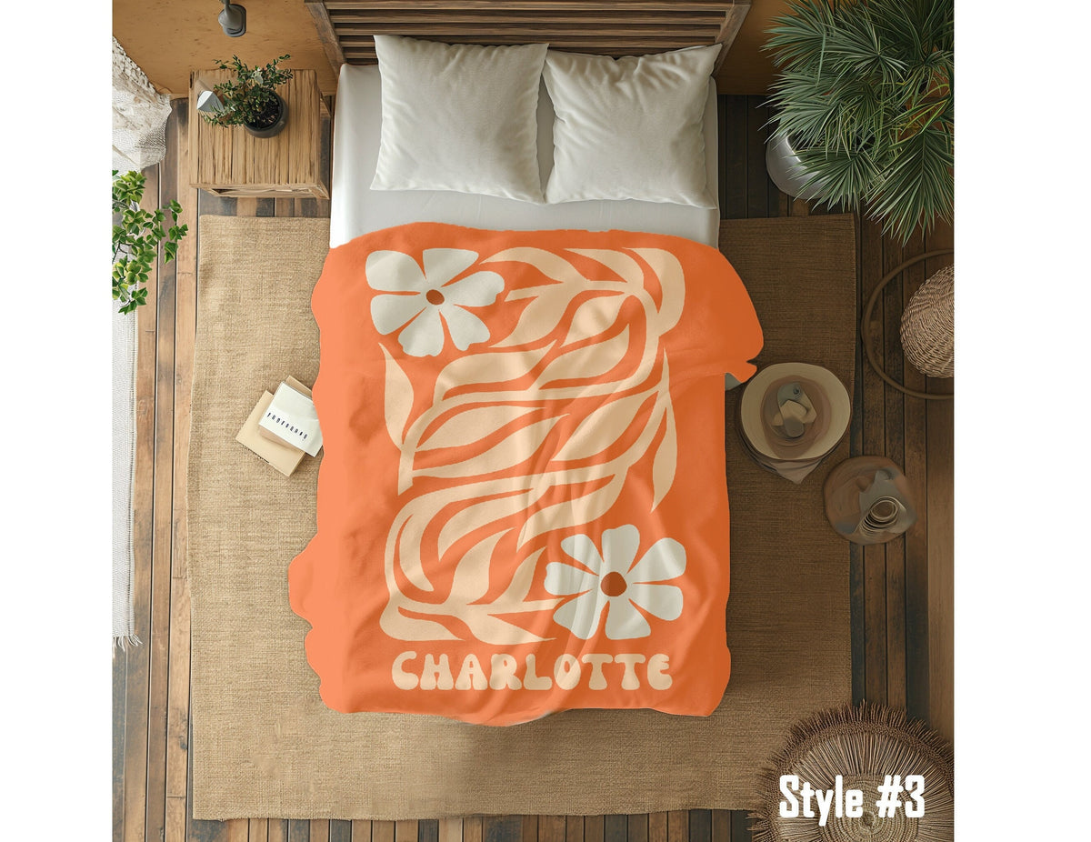 Personalized Retro Flower Blanket: Custom Name Minky or Sherpa Throw