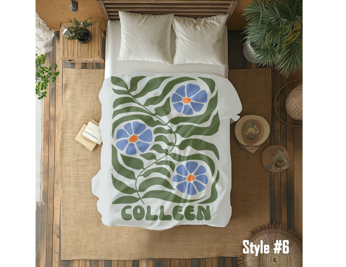 Personalized Retro Flower Blanket: Custom Name Minky or Sherpa Throw