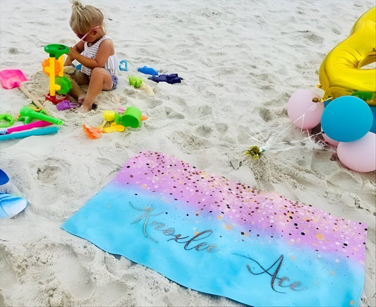 Sparkling Gold Name Personalized Beach Towel Personalized Name Bath Towel Custom Pool Towel Beach Towel With Name Birthday Vacation Gift
