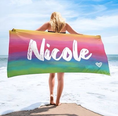 Multi-Color Tie Dye Style Personalized Beach Towel Personalized Name Bath Towel Custom Pool Towel Beach Towel With Name Outside Birthday