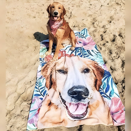 Portrait  Pet Beach Towel Pet Photo + Name Custom Dog Personalized Dog Beach Towel Cat Picture Blanket Pet Photo Customized Gift