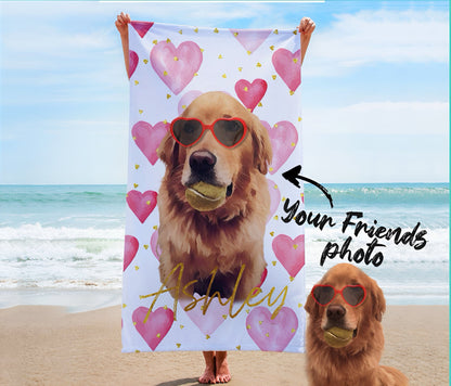 Portrait  Pet Beach Towel Pet Photo + Name Custom Dog Personalized Dog Beach Towel Cat Picture Blanket Pet Photo Customized Gift