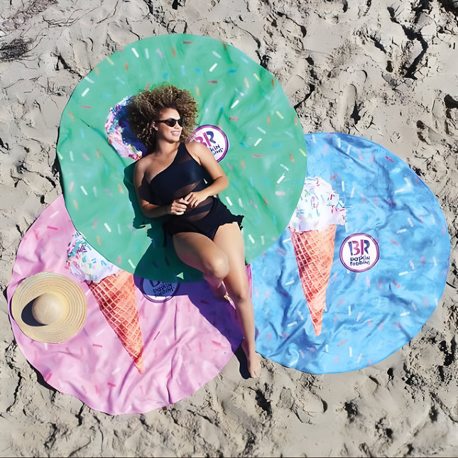 Round Ice Cram Design Round Personalized Plush Velour Beach Towel