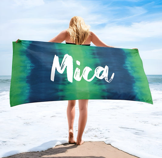 Multi-Color Tie Dye Style Personalized Beach Towel Personalized Name Bath Towel Custom Pool Towel Beach Towel With Name Outside Birthday
