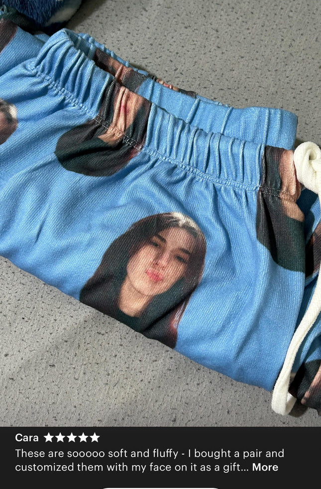 Custom Human Face Design with Heart Pajama pants Using Face Photo - CustomCooper