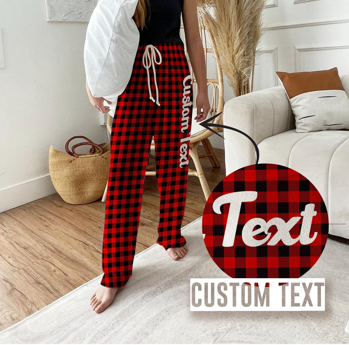 Personalized Christmas Plaid Pajama Pants: Red Green Checker, Custom Family Pajamas
