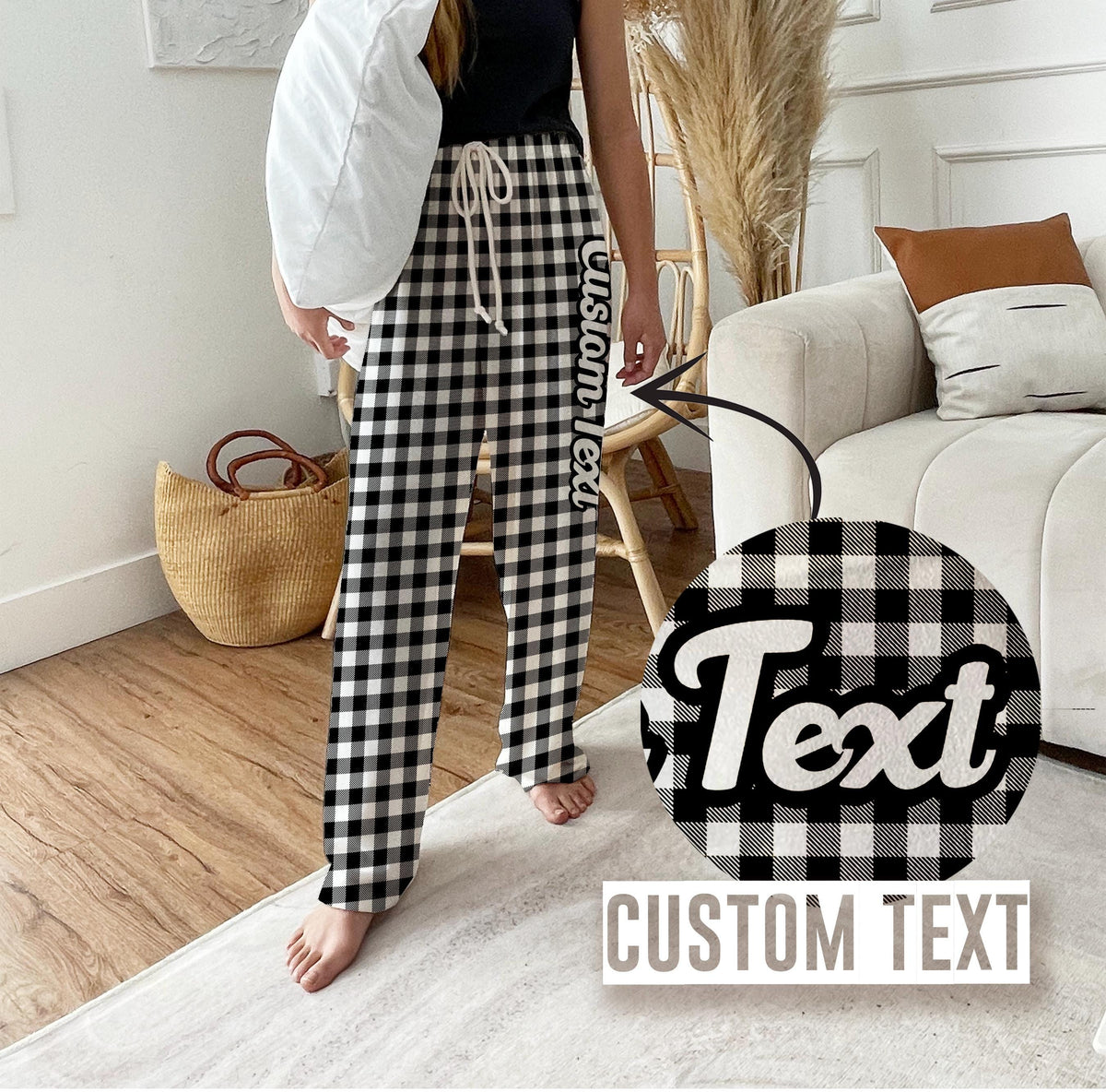 Personalized Christmas Plaid Pajama Pants: Red Green Checker, Groovy Style