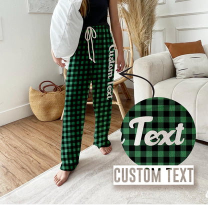 Personalized Christmas Plaid Pajama Pants: Red Green Checker, Custom Family Pajamas