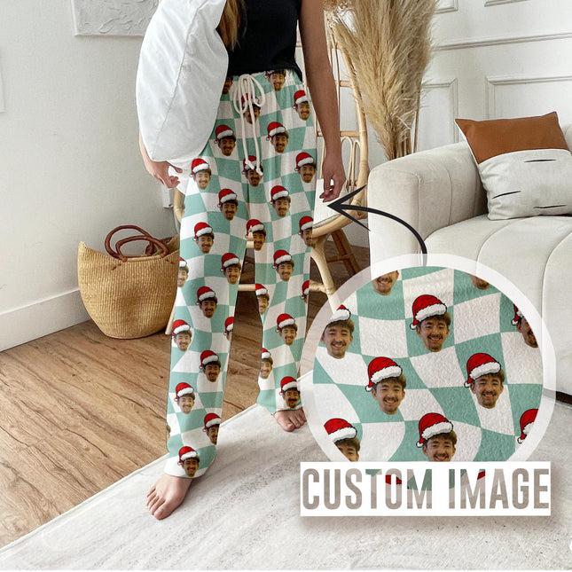 Custom Face Image Portrait Pajama pants Using Photo + Name Custom Human Face Personalized Pajama Pants Photo Pajama Christmas Dad Mom Gift