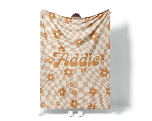 Personalized DAISY CHECKER Pattern in vintage rustic style blanket with Name, Custom blanket gift, Birthday Anniversary Gift
