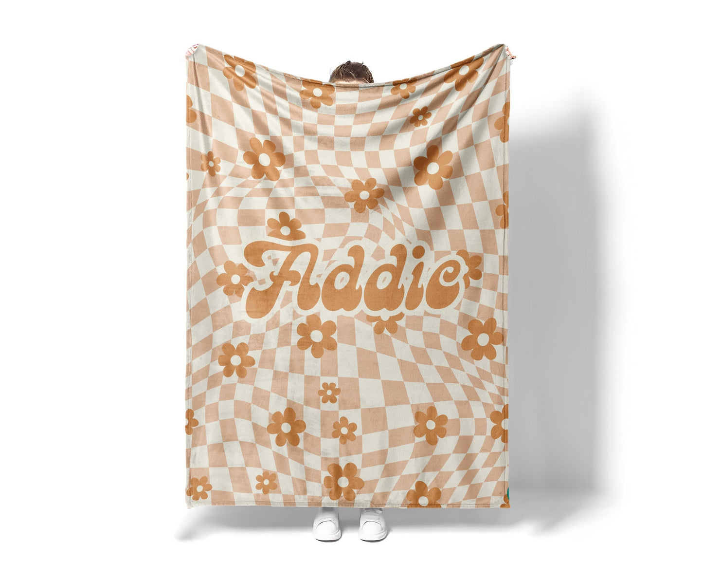 Personalized DAISY CHECKER Pattern in vintage rustic style blanket with Name, Custom blanket gift, Birthday Anniversary Gift