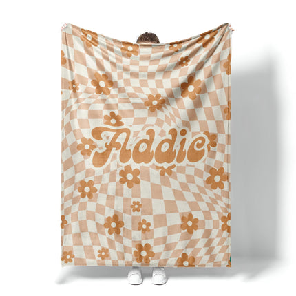 Personalized Daisy Checker Blanket: Vintage Style Custom Name Gift
