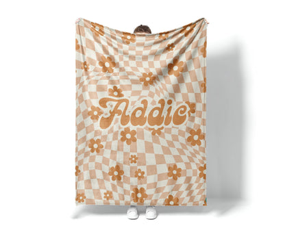 Personalized Daisy Checker Blanket: Vintage Style Custom Name Gift