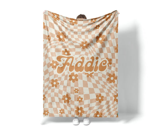 Personalized Daisy Checker Blanket: Vintage Style Custom Name Gift