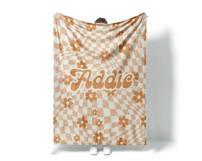 Personalized Daisy Checker Blanket: Custom Name Minky or Sherpa