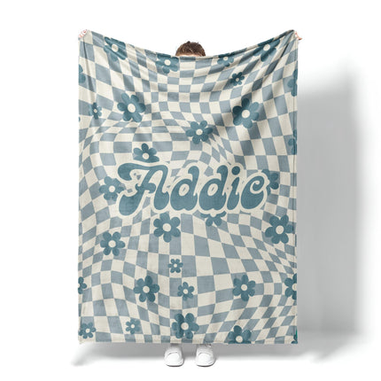 Personalized Daisy Checker Blanket: Custom Name Minky or Sherpa