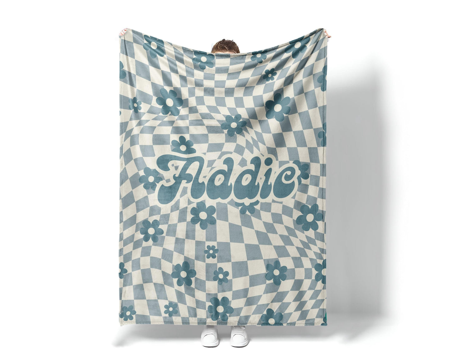 Personalized DAISY CHECKER Pattern in vintage rustic style blanket with Name, Custom blanket gift, Birthday Anniversary Gift
