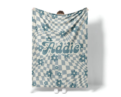 Personalized Daisy Checker Blanket: Vintage Style Custom Name Gift