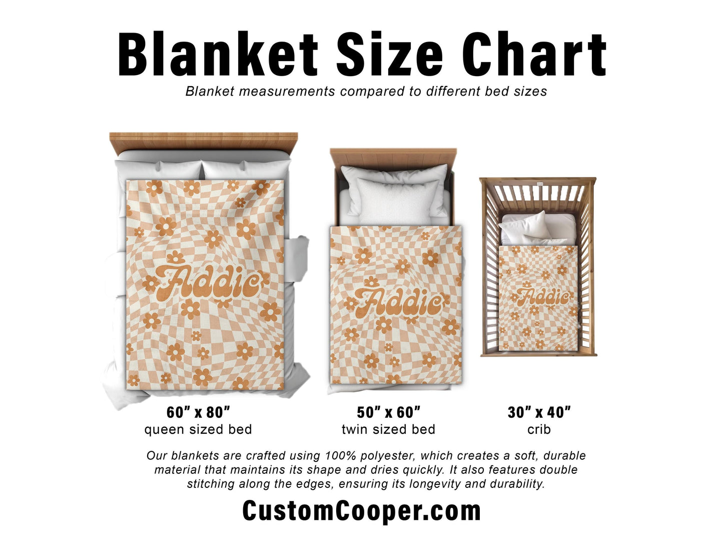 Personalized DAISY CHECKER Pattern in vintage rustic style blanket with Name, Custom blanket gift, Birthday Anniversary Gift