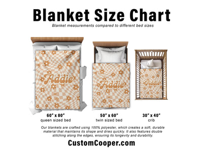 Personalized DAISY CHECKER Pattern in vintage rustic style blanket with Name, Custom blanket gift, Birthday Anniversary Gift