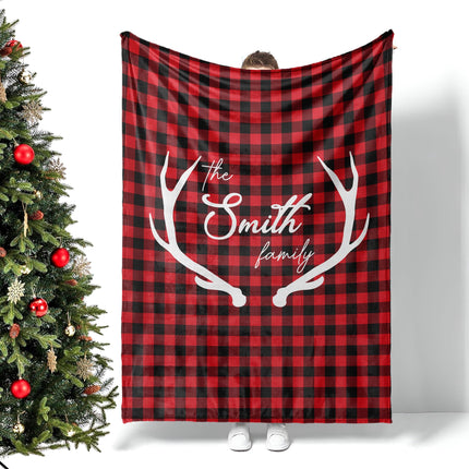 Personalized Christmas Blanket: Winter Plaid Family Name Gift