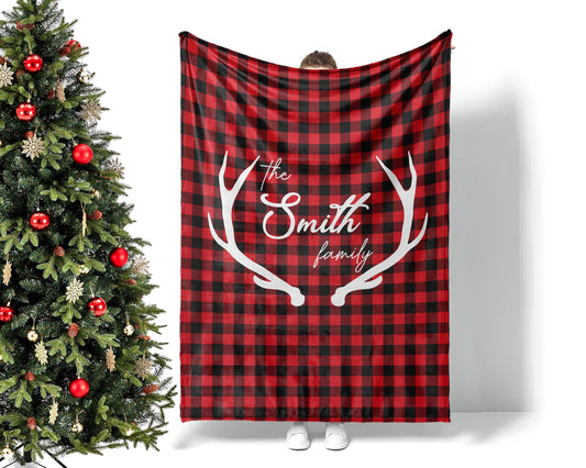 Personalized Christmas Blanket: Winter Plaid Family Name Gift