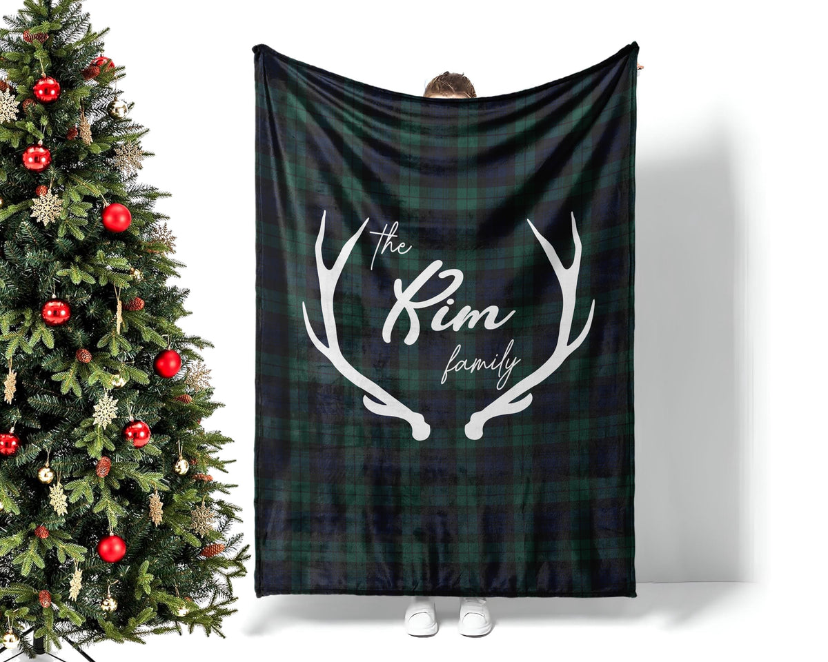 Personalized Christmas Blanket: Winter Plaid Family Name Gift