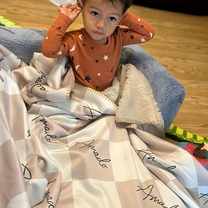 Personalized Plush Blanket: Kids Construction Toy Design, Minky or Sherpa
