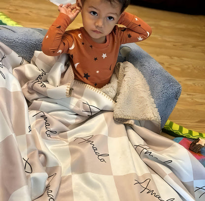 Personalized Plush Blanket: Kids Construction Toy Design, Minky or Sherpa