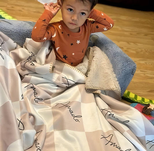 Personalized Plush Blanket: Kids Construction Toy Design, Minky or Sherpa