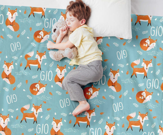 Fox Pattern Personalized Blanket: Minky or Sherpa Baby Blanket