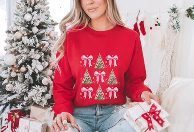 Christmas Sweatshirt , Coquette Bow Christmas Shirt - CustomCooper