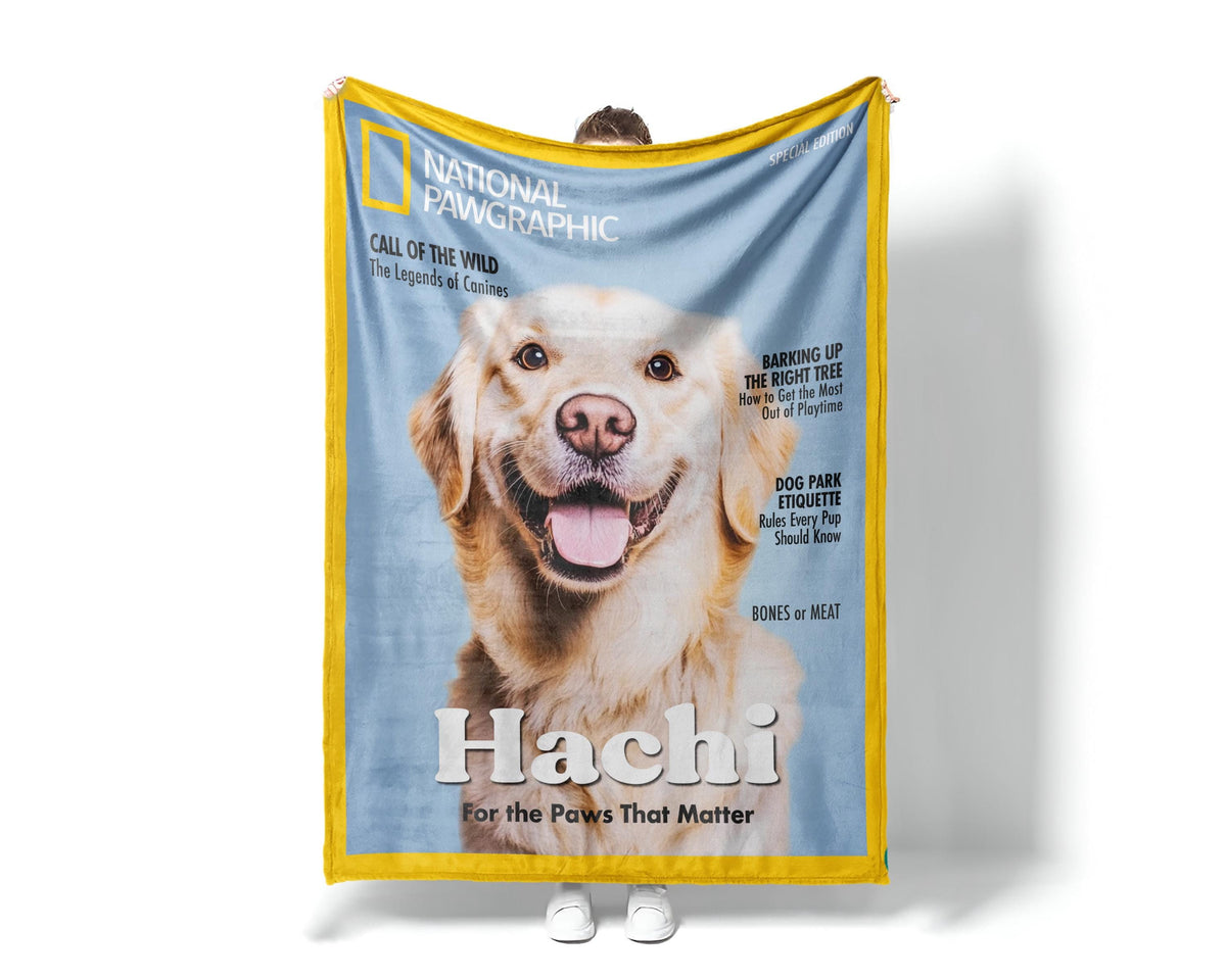 Custom Pet Portrait Blanket: Magazine Cover Style
