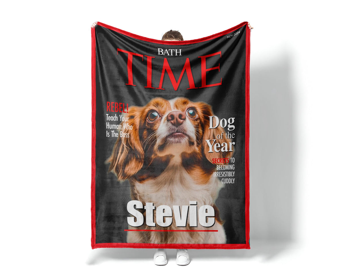 Custom Pet Portrait Blanket, Magazine Cover Design